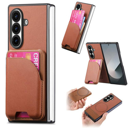 Twill Fabric Leather Skin Card Bag Magnetic Back Phone Case, For Galaxy Z Fold8 Ultra 5G, For Galaxy Z Fold7 5G, For Galaxy Z Fold6, For Galaxy Z Fold5, For Galaxy Z Fold4, For Galaxy Z Fold3 5G