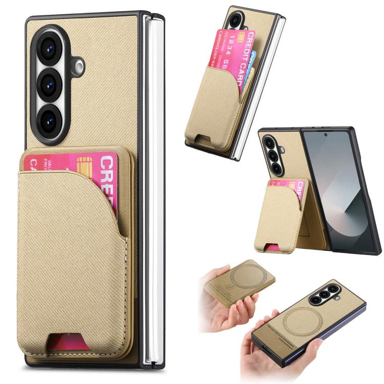 Twill Fabric Leather Skin Card Bag Magnetic Back Phone Case, For Galaxy Z Fold8 Ultra 5G, For Galaxy Z Fold7 5G, For Galaxy Z Fold6, For Galaxy Z Fold5, For Galaxy Z Fold4, For Galaxy Z Fold3 5G