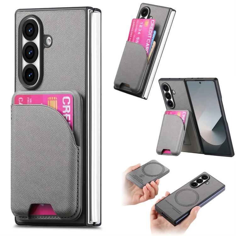 Twill Fabric Leather Skin Card Bag Magnetic Back Phone Case, For Galaxy Z Fold8 Ultra 5G, For Galaxy Z Fold7 5G, For Galaxy Z Fold6, For Galaxy Z Fold5, For Galaxy Z Fold4, For Galaxy Z Fold3 5G