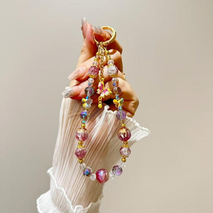 Alloy Butterfly Premium Gold Foil Bead Crystal Phone Chain