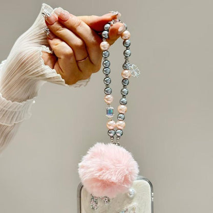 Clover Glass Pearl Big Hairball Mobile Phone Chain