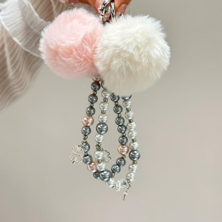Clover Glass Pearl Big Hairball Mobile Phone Chain