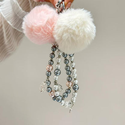 Clover Glass Pearl Big Hairball Mobile Phone Chain