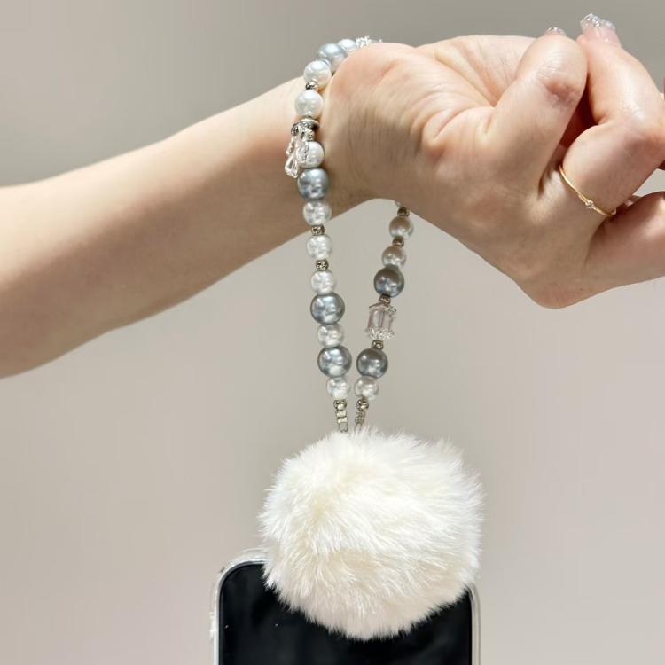 Clover Glass Pearl Big Hairball Mobile Phone Chain