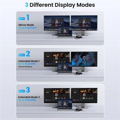 FD 1X2 4K 144HZ Audio Extractor Splitter DisplayPort 1.4 to Dual DisplayPort MST Hub, US Plug, EU Plug