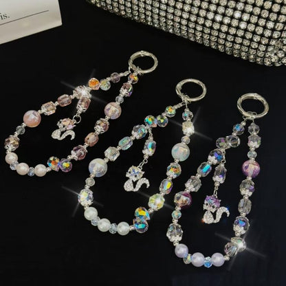 Fox Pendant Crystal Beads Mobile Phone Chain