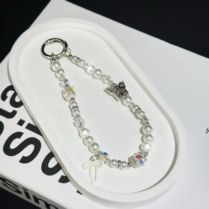 Diamond-Encrusted Pearl Butterfly Phone Chain