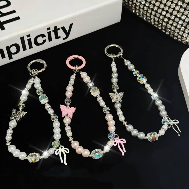 Diamond-Encrusted Pearl Butterfly Phone Chain