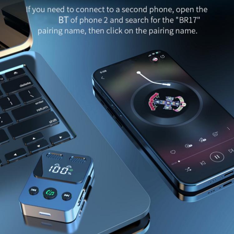 BR17 Bass Boost 2 In 1 Digital Display Bluetooth-Compatible Receiver Transmitter Audio Adapter, BR17