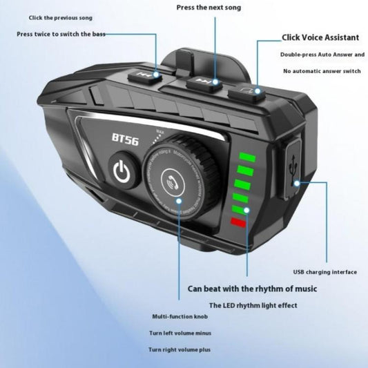 BT56 Rhythm Light Effects Motorcycle Helmet Headphone Bluetooth-Compatible Music Headset, BT56