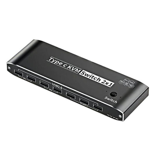 K8 With RJ45 Ethernet Port 2 In 1 Out Type C KVM Switcher 7 USB 2.0 Ports Docking Station, K8