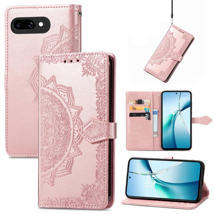 Mandala Flower Embossed Leather Phone Case, For Google Pixel 10a, For Google Pixel 10 Pro XL, For Google Pixel 9a, For Google Pixel 9 Pro XL, For Google Pixel 10 / 10 Pro, For Google Pixel 9 / 9 Pro
