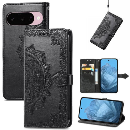 Mandala Flower Embossed Leather Phone Case, For Google Pixel 10a, For Google Pixel 10 Pro XL, For Google Pixel 9a, For Google Pixel 9 Pro XL, For Google Pixel 10 / 10 Pro, For Google Pixel 9 / 9 Pro