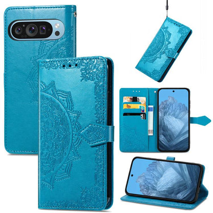 Mandala Flower Embossed Leather Phone Case, For Google Pixel 10a, For Google Pixel 10 Pro XL, For Google Pixel 9a, For Google Pixel 9 Pro XL, For Google Pixel 10 / 10 Pro, For Google Pixel 9 / 9 Pro