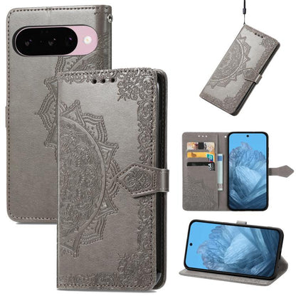 Mandala Flower Embossed Leather Phone Case, For Google Pixel 10a, For Google Pixel 10 Pro XL, For Google Pixel 9a, For Google Pixel 9 Pro XL, For Google Pixel 10 / 10 Pro, For Google Pixel 9 / 9 Pro