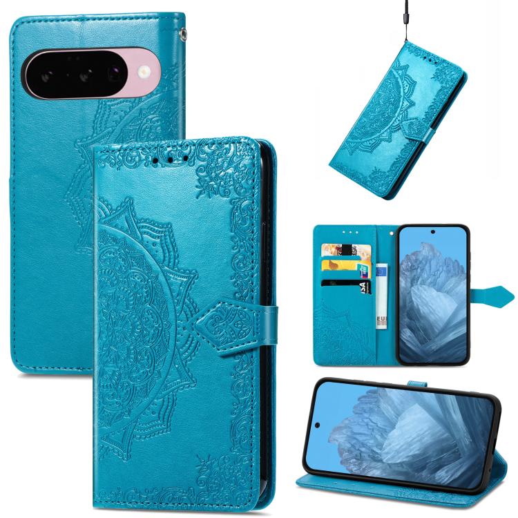 Mandala Flower Embossed Leather Phone Case, For Google Pixel 10a, For Google Pixel 10 Pro XL, For Google Pixel 9a, For Google Pixel 9 Pro XL, For Google Pixel 10 / 10 Pro, For Google Pixel 9 / 9 Pro