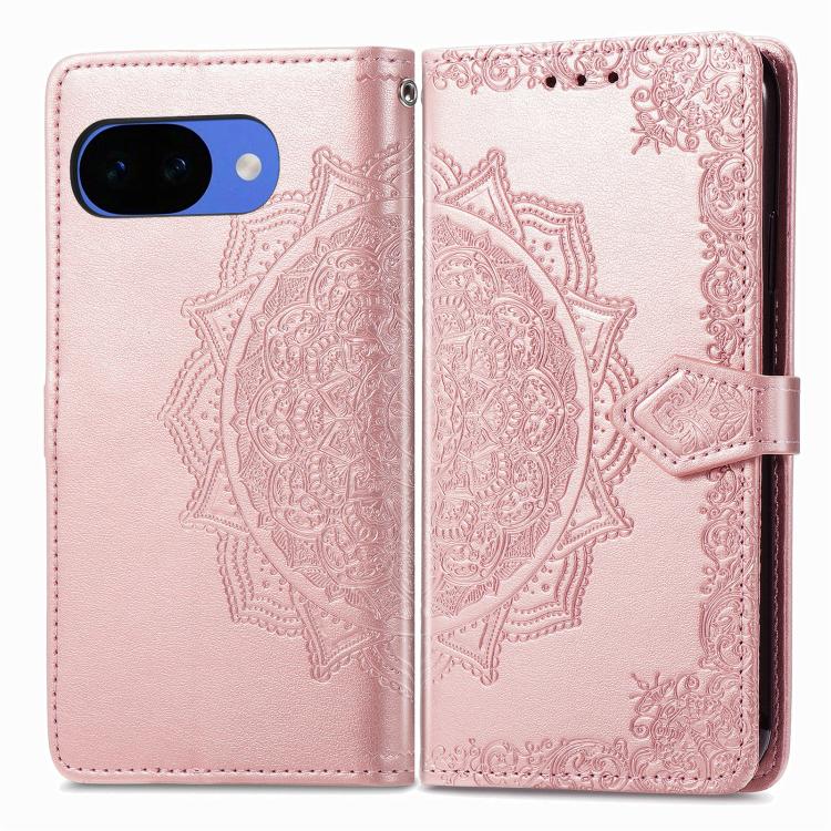 Mandala Flower Embossed Leather Phone Case, For Google Pixel 10a, For Google Pixel 10 Pro XL, For Google Pixel 9a, For Google Pixel 9 Pro XL, For Google Pixel 10 / 10 Pro, For Google Pixel 9 / 9 Pro