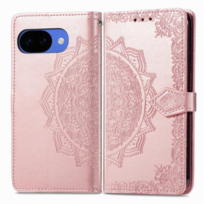 Mandala Flower Embossed Leather Phone Case, For Google Pixel 10a, For Google Pixel 10 Pro XL, For Google Pixel 9a, For Google Pixel 9 Pro XL, For Google Pixel 10 / 10 Pro, For Google Pixel 9 / 9 Pro