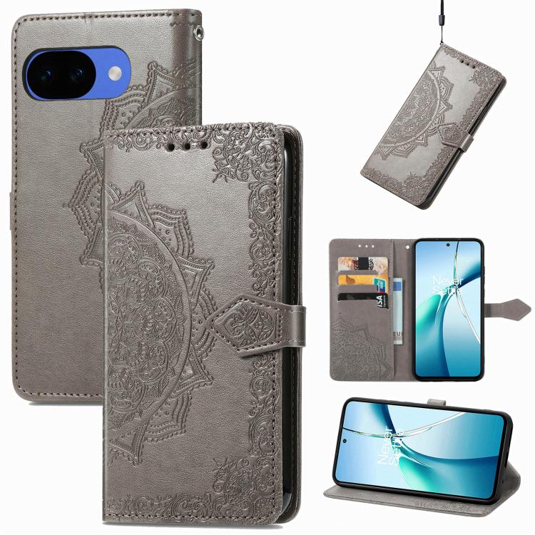 Mandala Flower Embossed Leather Phone Case, For Google Pixel 10a, For Google Pixel 10 Pro XL, For Google Pixel 9a, For Google Pixel 9 Pro XL, For Google Pixel 10 / 10 Pro, For Google Pixel 9 / 9 Pro