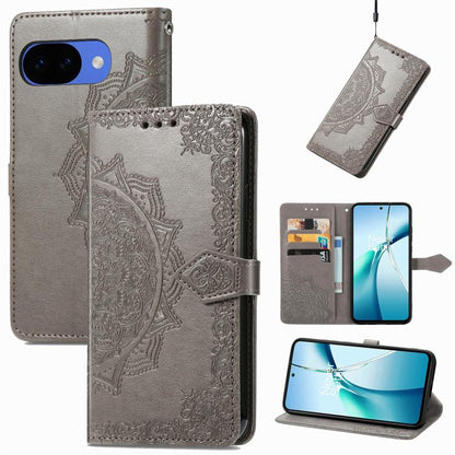 Mandala Flower Embossed Leather Phone Case, For Google Pixel 10a, For Google Pixel 10 Pro XL, For Google Pixel 9a, For Google Pixel 9 Pro XL, For Google Pixel 10 / 10 Pro, For Google Pixel 9 / 9 Pro
