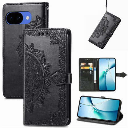 Mandala Flower Embossed Leather Phone Case, For Google Pixel 10a, For Google Pixel 10 Pro XL, For Google Pixel 9a, For Google Pixel 9 Pro XL, For Google Pixel 10 / 10 Pro, For Google Pixel 9 / 9 Pro