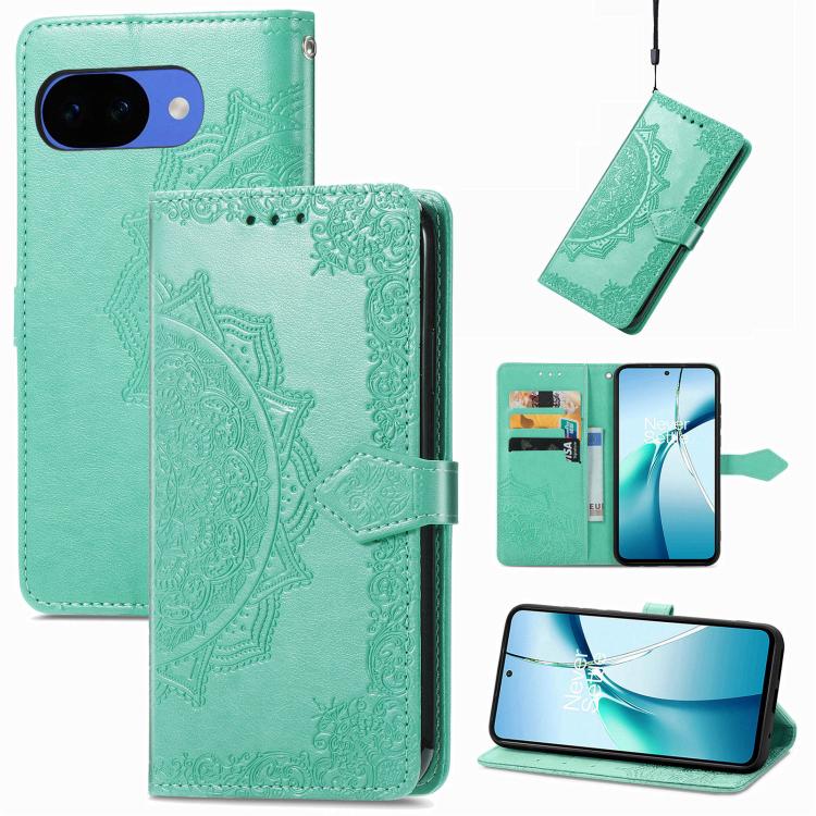 Mandala Flower Embossed Leather Phone Case, For Google Pixel 10a, For Google Pixel 10 Pro XL, For Google Pixel 9a, For Google Pixel 9 Pro XL, For Google Pixel 10 / 10 Pro, For Google Pixel 9 / 9 Pro
