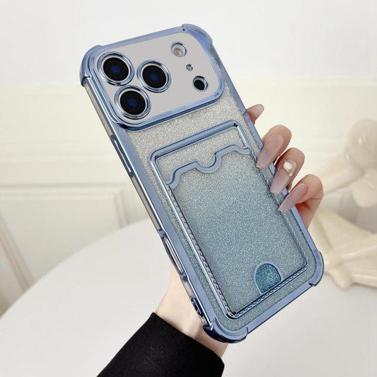 Four-cornered Glitter Electroplated Card Bag TPU Phone Case, For iPhone 17 Pro Max, For iPhone 17 Pro, For iPhone 17, For iPhone Air, For iPhone 16 Pro Max, For iPhone 16 Pro, For iPhone 16 Plus, For iPhone 16, For iPhone 15 Pro Max, For iPhone 15 Pro ...