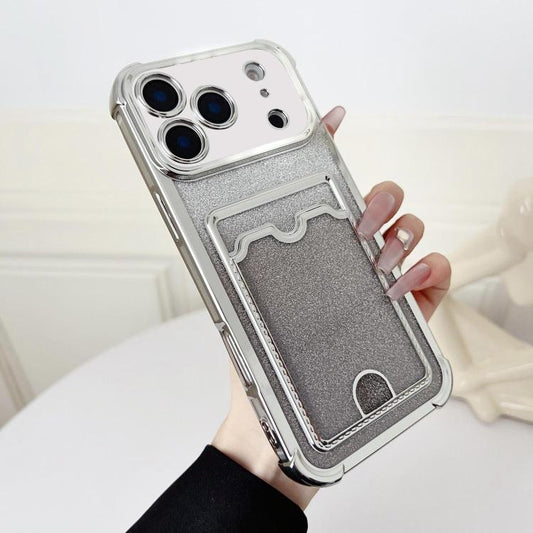 Four-cornered Glitter Electroplated Card Bag TPU Phone Case, For iPhone 17 Pro Max, For iPhone 17 Pro, For iPhone 17, For iPhone Air, For iPhone 16 Pro Max, For iPhone 16 Pro, For iPhone 16 Plus, For iPhone 16, For iPhone 15 Pro Max, For iPhone 15 Pro ...