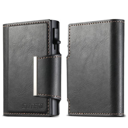 Suteni oil wax-patterned left and right buckle buttons automatically pop out the card box