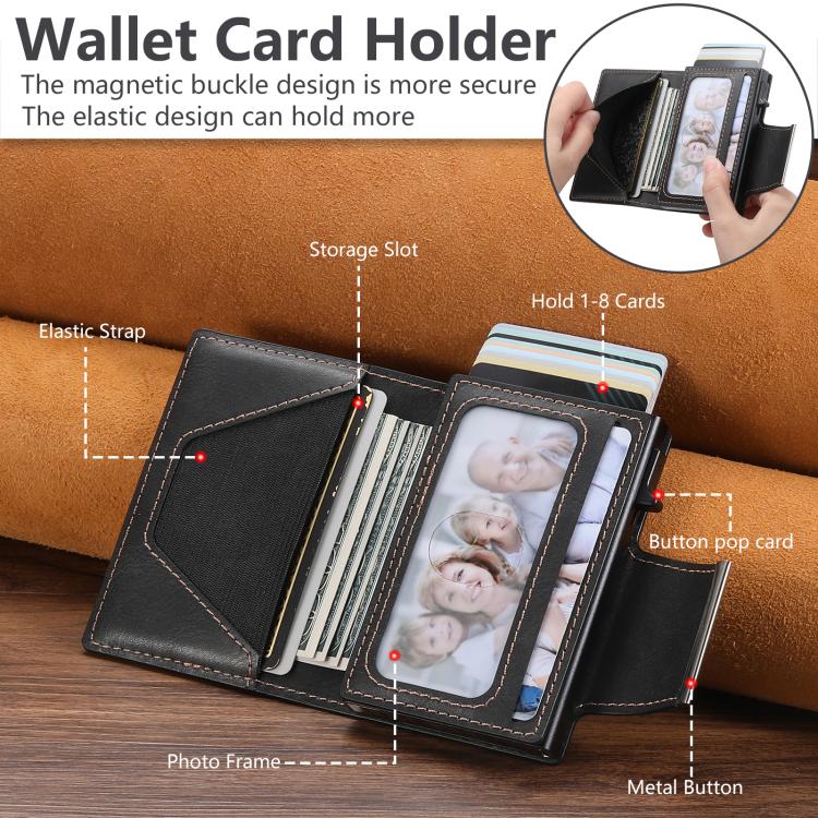 Suteni oil wax-patterned left and right buckle buttons automatically pop out the card box