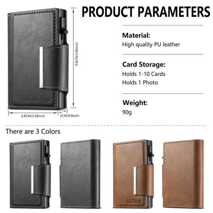 Suteni oil wax-patterned left and right buckle buttons automatically pop out the card box