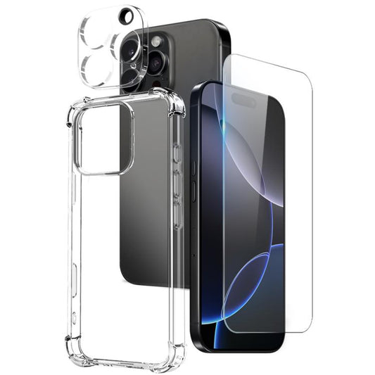 NORTHJO 3 in 1 TPU Airbag Shockproof Phone Case with Screen Protector Lens Film, For iPhone 16 Pro Max, For iPhone 16 Pro, For iPhone 16 Plus, For iPhone 16, For iPhone 15 Pro Max, For iPhone 15 Pro, For iPhone 15 Plus, For iPhone 15