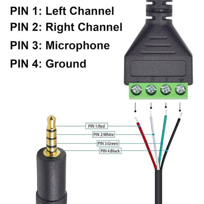 JUNSUNMAY 3.5mm Male to 4 Pin Stereo Audio Terminal Block Balum Connection Cable, Length: 30cm, 3.5mm Male to 4 Pin