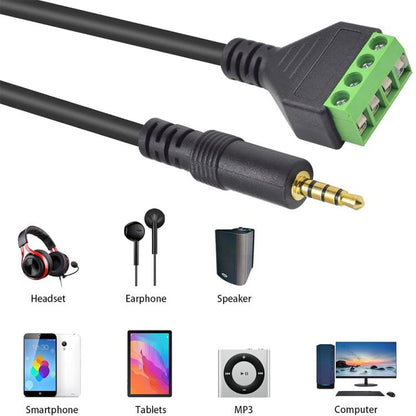 JUNSUNMAY 3.5mm Male to 4 Pin Stereo Audio Terminal Block Balum Connection Cable, Length: 30cm, 3.5mm Male to 4 Pin