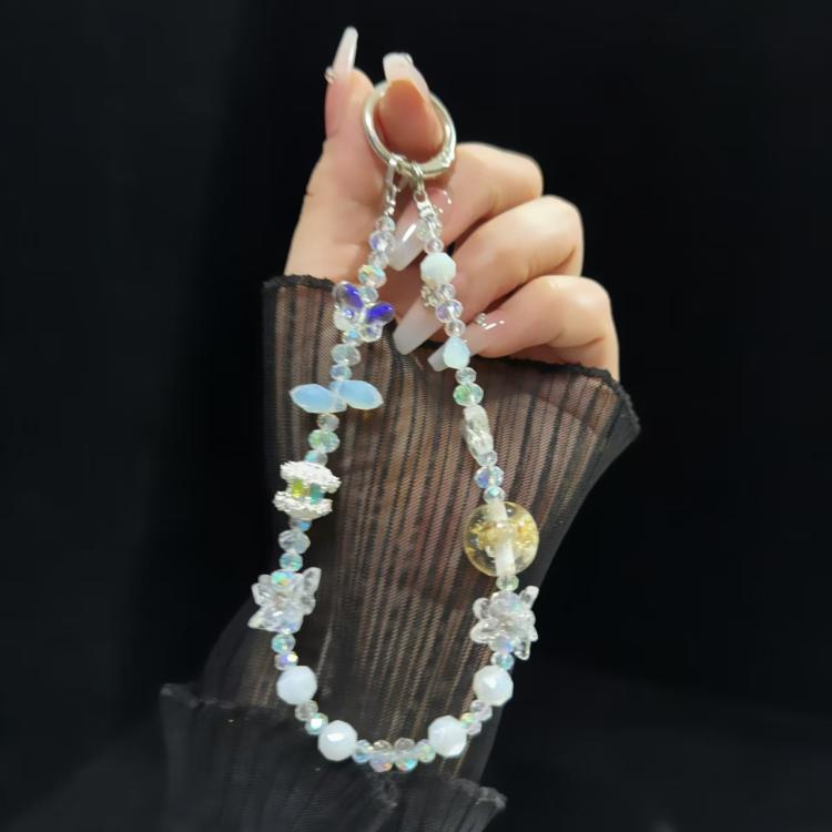 Dried Flower Beads, Butterfly Crystal, Mobile Phone Chain