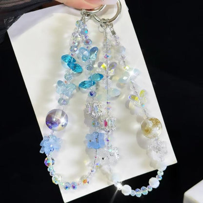 Dried Flower Beads, Butterfly Crystal, Mobile Phone Chain
