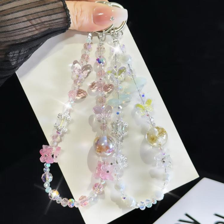 Dried Flower Beads, Butterfly Crystal, Mobile Phone Chain