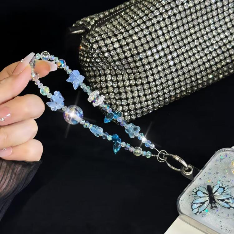Dried Flower Beads, Butterfly Crystal, Mobile Phone Chain