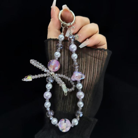 Luminous Clouds Gold Pobeads Bow Crystal Phone Chain