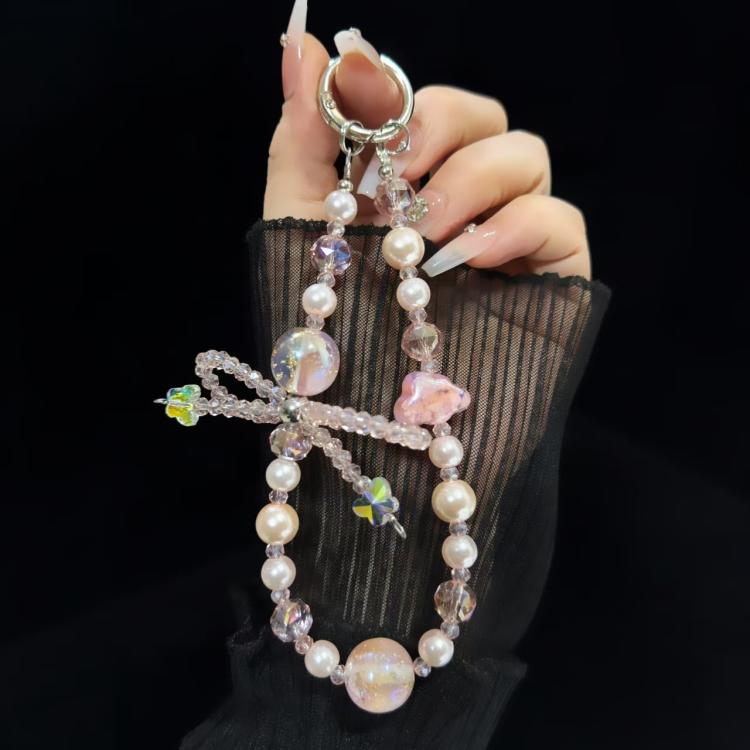 Luminous Clouds Gold Pobeads Bow Crystal Phone Chain