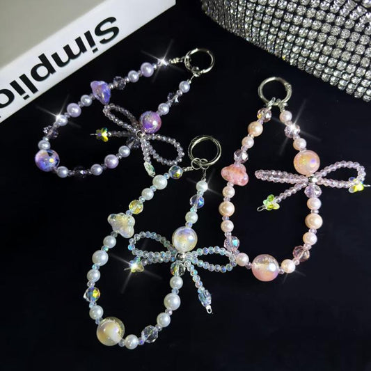 Luminous Clouds Gold Pobeads Bow Crystal Phone Chain