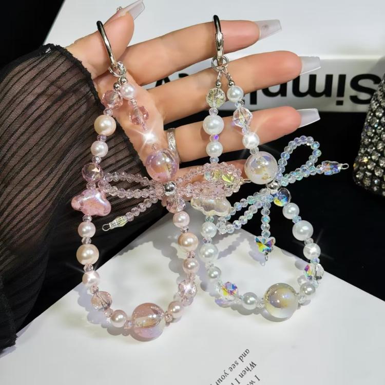 Luminous Clouds Gold Pobeads Bow Crystal Phone Chain
