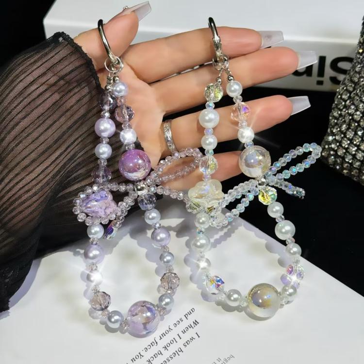 Luminous Clouds Gold Pobeads Bow Crystal Phone Chain