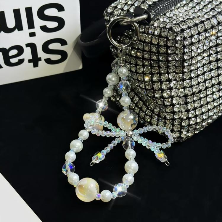Luminous Clouds Gold Pobeads Bow Crystal Phone Chain
