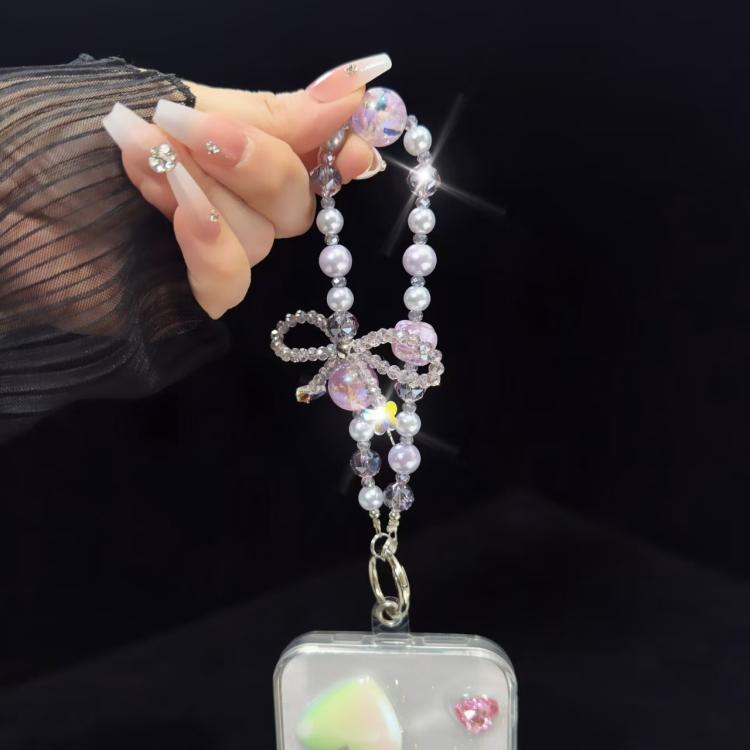 Luminous Clouds Gold Pobeads Bow Crystal Phone Chain