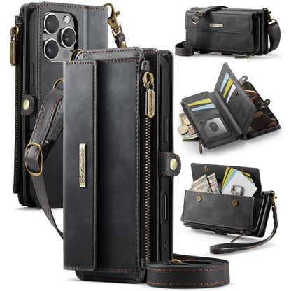 CaseMe C39 RFID Blocking Zipper Wallet Leather Phone Case with Crossbody Strap, For iPhone 17e / 16e, For iPhone 17 Pro Max, For iPhone 17 Pro, For iPhone 17, For iPhone Air, For iPhone 16 Pro Max, For iPhone 16 Pro, For iPhone 16 Plus, For iPhone 16  ...