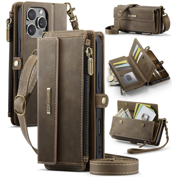CaseMe C39 RFID Blocking Zipper Wallet Leather Phone Case with Crossbody Strap, For iPhone 17e / 16e, For iPhone 17 Pro Max, For iPhone 17 Pro, For iPhone 17, For iPhone Air, For iPhone 16 Pro Max, For iPhone 16 Pro, For iPhone 16 Plus, For iPhone 16  ...