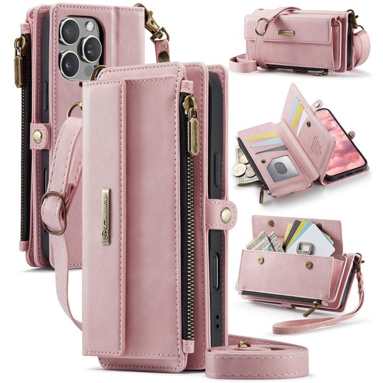 CaseMe C39 RFID Blocking Zipper Wallet Leather Phone Case with Crossbody Strap