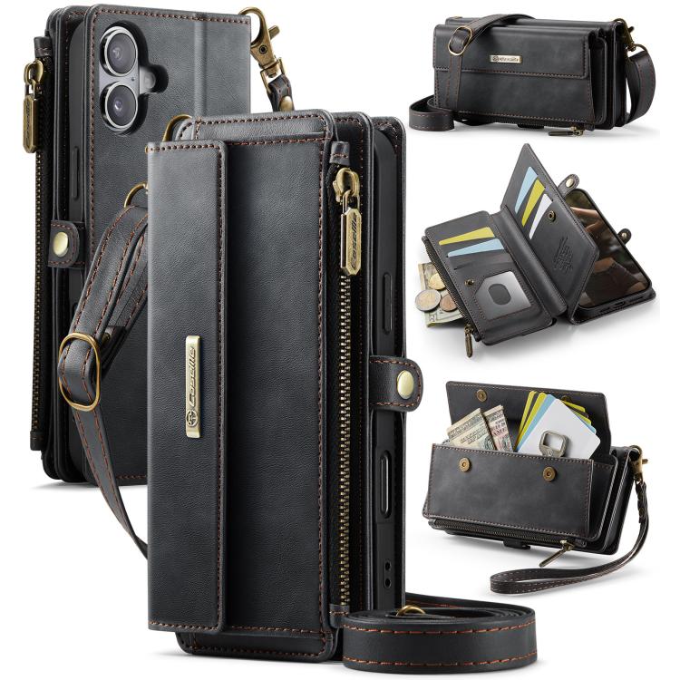 CaseMe C39 RFID Blocking Zipper Wallet Leather Phone Case with Crossbody Strap, For iPhone 17e / 16e, For iPhone 17 Pro Max, For iPhone 17 Pro, For iPhone 17, For iPhone Air, For iPhone 16 Pro Max, For iPhone 16 Pro, For iPhone 16 Plus, For iPhone 16  ...