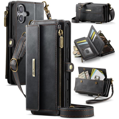 CaseMe C39 RFID Blocking Zipper Wallet Leather Phone Case with Crossbody Strap, For iPhone 17e / 16e, For iPhone 17 Pro Max, For iPhone 17 Pro, For iPhone 17, For iPhone Air, For iPhone 16 Pro Max, For iPhone 16 Pro, For iPhone 16 Plus, For iPhone 16  ...